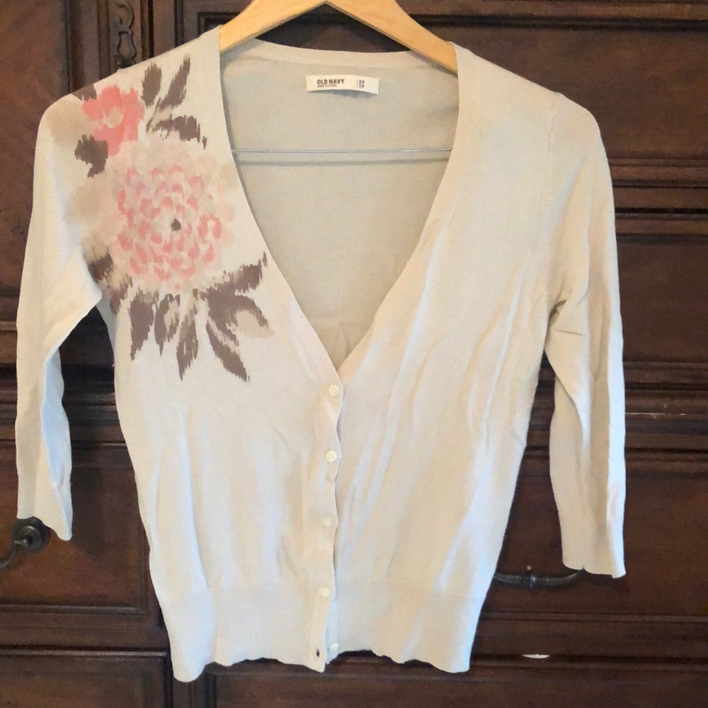 Old Navy tan floral detail thin cardigan Sz XS